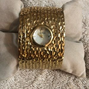 Anne Klein vintage cuff bracelet watch, gold tone